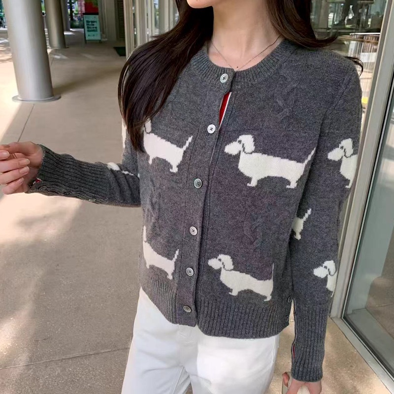 Tb Heavy Industries Design-Inspired Jacquard Round-Neck Knit Cardigan