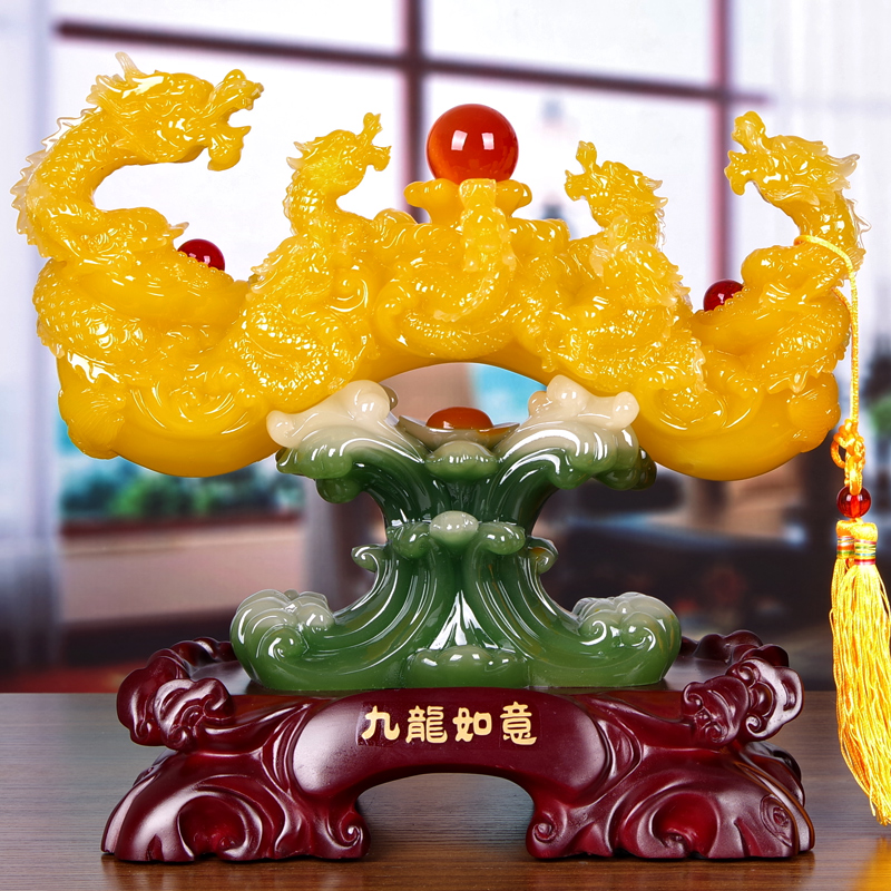 Lucky Jade Jiulong Ruyi Chinese living room home TV cabinet decoration housewarming Feng shui opening gift