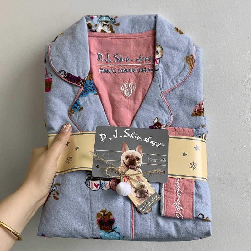 The More You Wash, the Softer It Gets. American-Style Pjs Pure Cotton Thin Velvet Brushed European and American Home Wear Set for Autumn and Winter, Couple's All-Cotton Pajamas