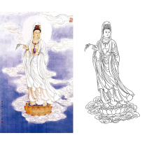The line drawing of the line drawing of the Guanyin Bodhisattva and the lotus is used as the starting draft for copying and hooking B094