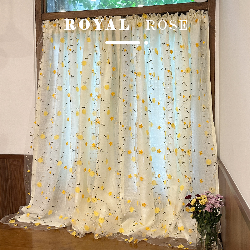 American-Style Pastoral Embroidered Double-Layer Gauze Curtains, French Cream-Style Floral Curtains, Bedroom Bay Window Half-Curtains, Door Curtains with Floral Patterns American-Style Pastoral Embroidered Double-Layer Gauze Curtains, French Cream-Style Floral Curtains, Bedroom Bay Window Half-Curtains, Door Curtains with Floral Patterns