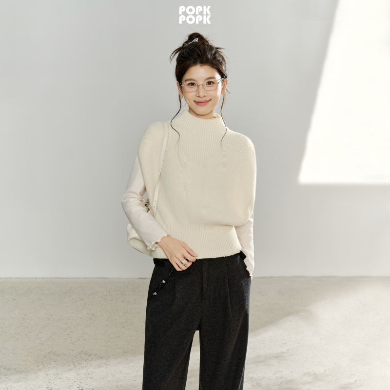 Popk2026 New Autumn and Winter Style Lazy High-Neck Knitted Vest for Women, Autumn and Winter Layered Vest, Elegant and High-End, Age-Reducing Popk2026 New Autumn and Winter Style Lazy High-Neck Knitted Vest for Women, Autumn and Winter Layered Vest, Elegant and High-End, Age-Reducing