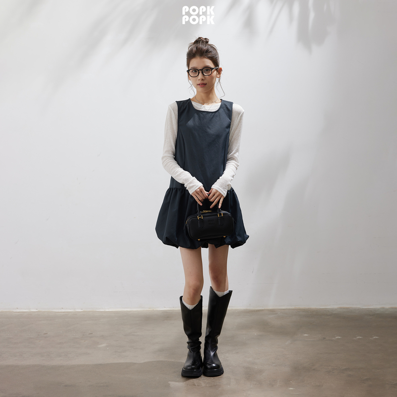 Popk2026 Spring New Women's Clothing Simple Japanese Style Girly College Daily Casual Sleeveless Flower Bud Dress