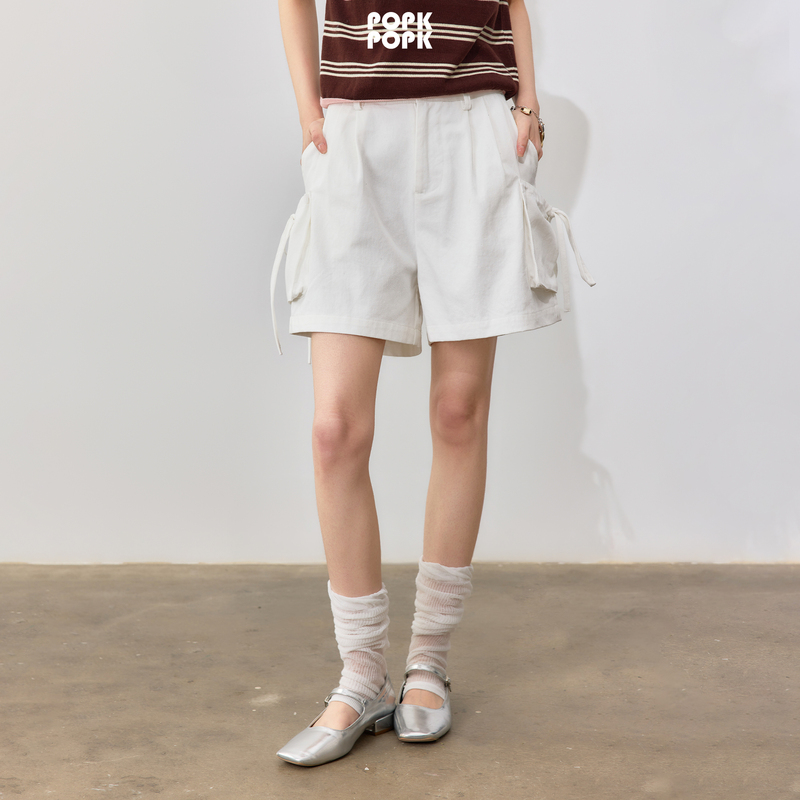 Popk2026 Summer New Design Loose and Versatile Drawstring Pocket Workwear Casual Daily Simple Shorts for Women
