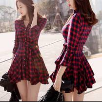 Summer Dress 2016 Retro Women Red Plaid Shirt Casual Dresses