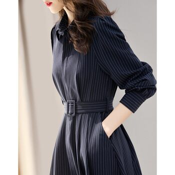 First-line big brand cutting standard foreign trade discount clearance early spring casual slim temperament waist striped shirt dress female