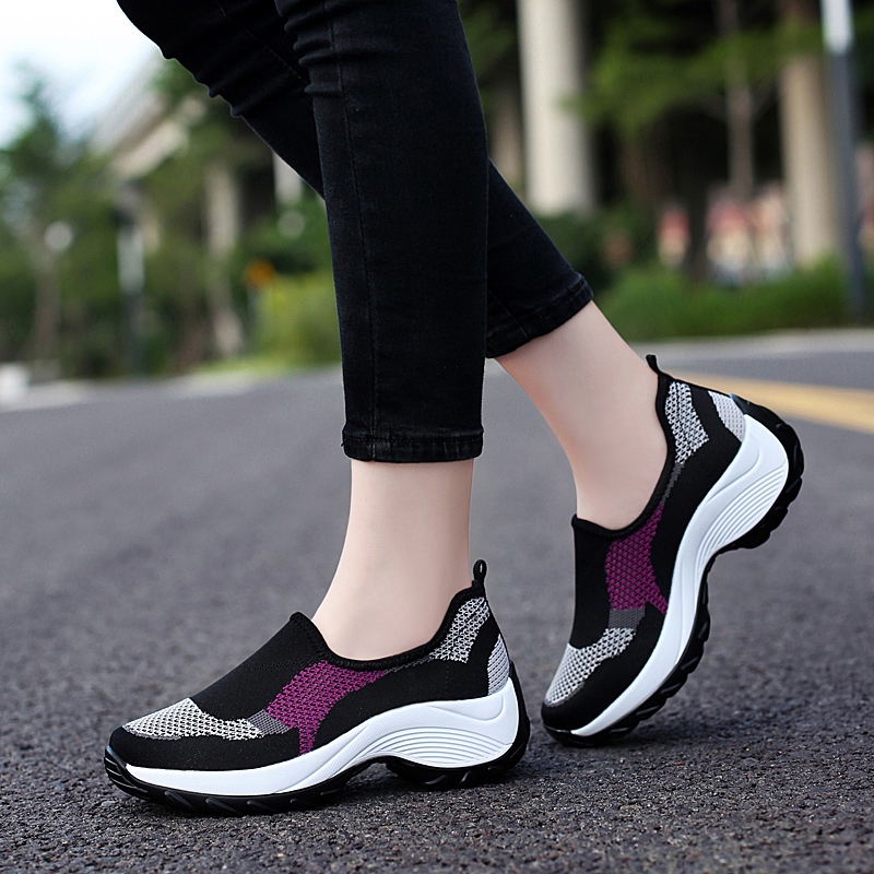 Summer Moms Shoes Soft-bottom Women Comfort Middle Age Bodybuilding Shoes Women Shoe Cover Feet Casual Shoes Mesh Slopes Heel Thick Underfoot Rocking Shoes