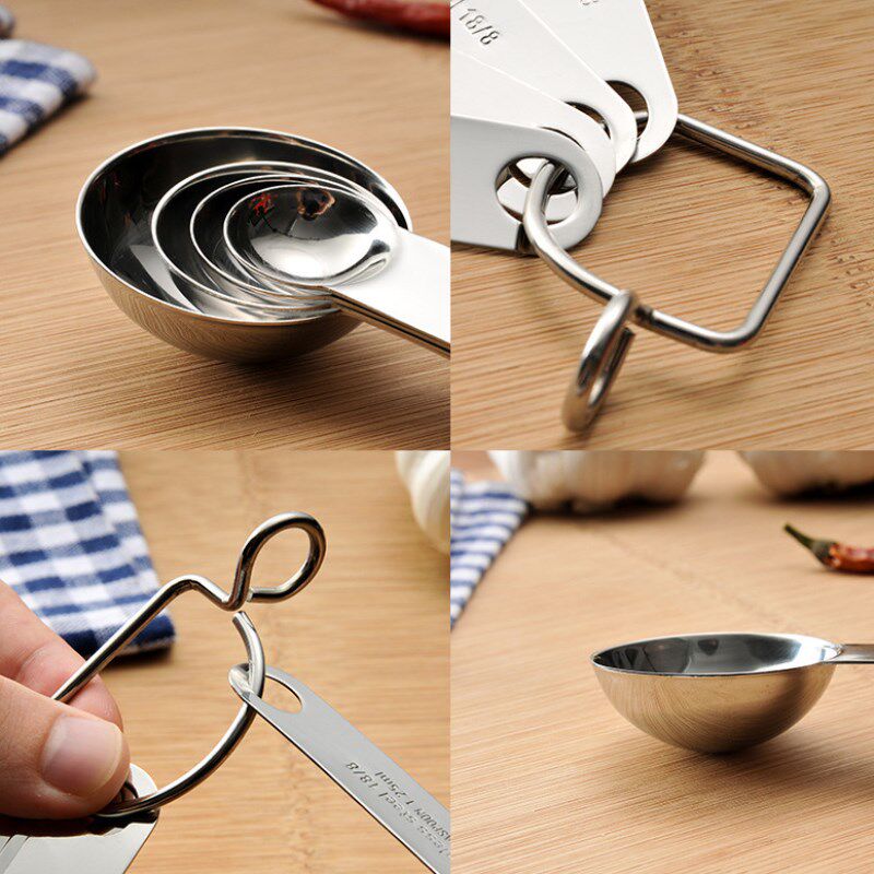 304 Stainless Steel Short spoon 4 Quantitative 1 25 2 5 5 15ml pieces Keypoon baking tool integral powder spoon