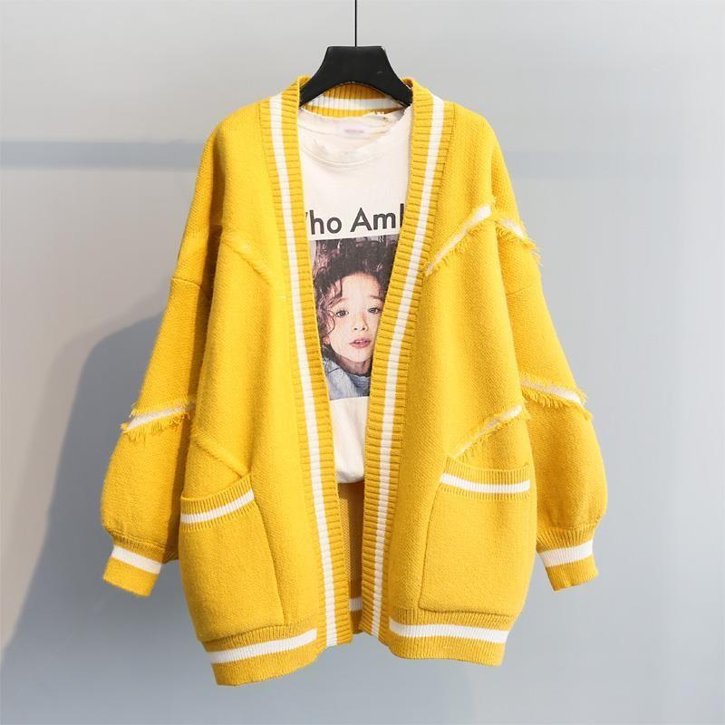 2020 mùa xuân dress New Hàn Quốc Loose English Alphabet thời trang Thickknitted Trung bình Dài áo len Cardigan Coat Woman