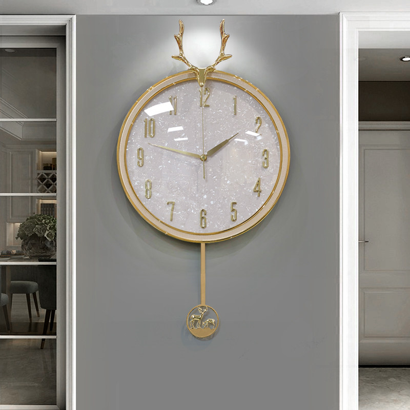 Nordic deer head wall clock light luxury clock hanging wall modern atmospheric clock decoration living room simple household clock decoration fashion