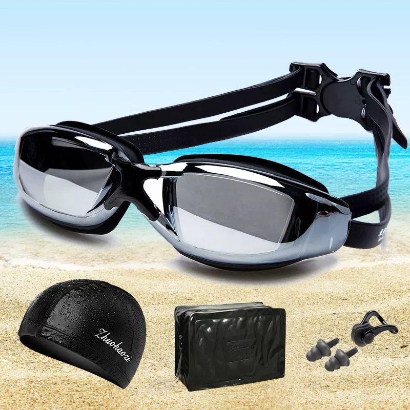 Kính bơi chống nước và chống sương mù Kính bơi mạ HD unisex với nút tai và kẹp mũi thiết bị bơi mũ bơi - Goggles