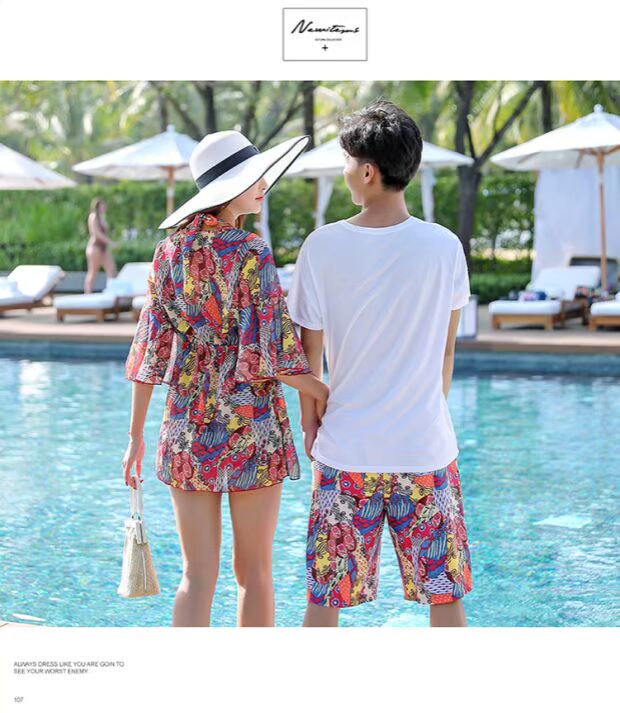 Cặp đôi mới bơi áo blouse che bụng ba mảnh bikini đi biển kỳ nghỉ quần nam đi biển mùa xuân áo tắm nóng - Vài đồ bơi 	đồ đi biển đôi nữ