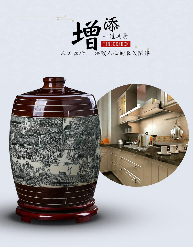 Jingdezhen ceramic tea pot 50 kg barrel puer tea storage with large storage tanks Chinese style household seal pot