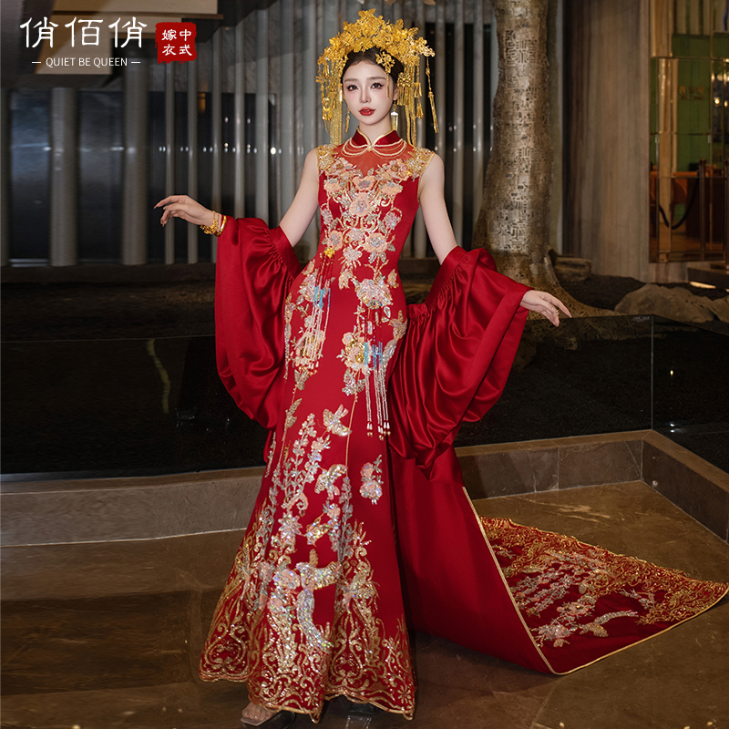 Luxurious Trailing Cheongsam Xiuhe Dress Bridal Wedding Shawl Engagement Wedding Dress 2026 New Style Homecoming Dinner Dress Luxurious Trailing Cheongsam Xiuhe Dress Bridal Wedding Shawl Engagement Wedding Dress 2026 New Style Homecoming Dinner Dress
