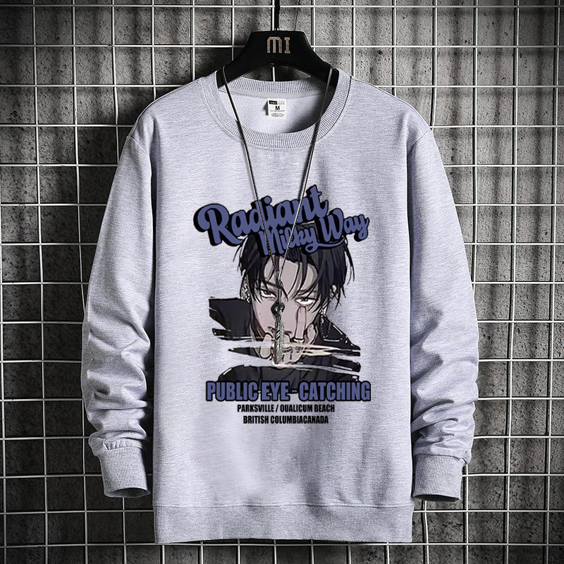 Street Style Large Size Sweater Men's Spring and Autumn New Loose Fat Plus Fat Plus Large Men's Clothing Crew Neck Top Printed Long Sleeves_voghion.com