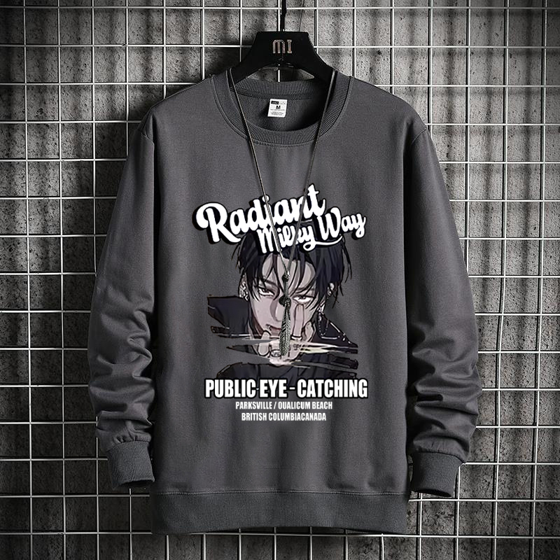 Street Style Large Size Sweater Men's Spring and Autumn New Loose Fat Plus Fat Plus Large Men's Clothing Crew Neck Top Printed Long Sleeves_voghion.com