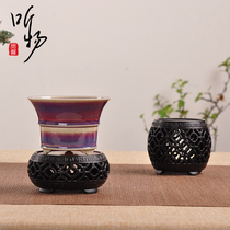 Mahogany round teapot bonsai stone jade vase flowerpot bonsai ornament base ebony wooden bracket