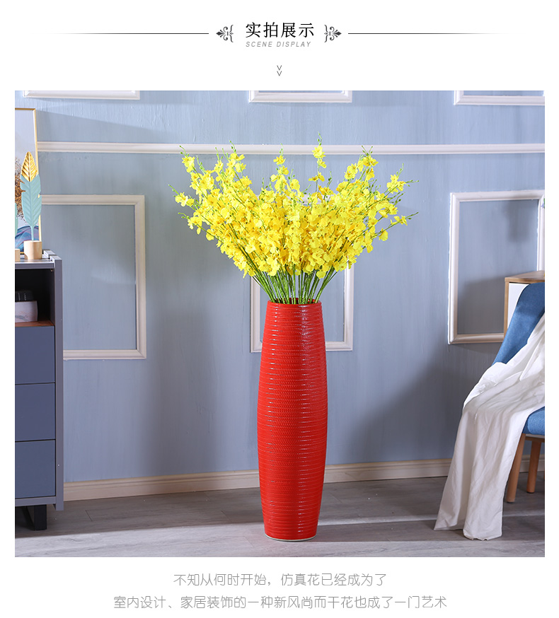 Living room festive red vase furnishing articles flower arranging large ground ceramic vases, Chinese red dried flowers suit