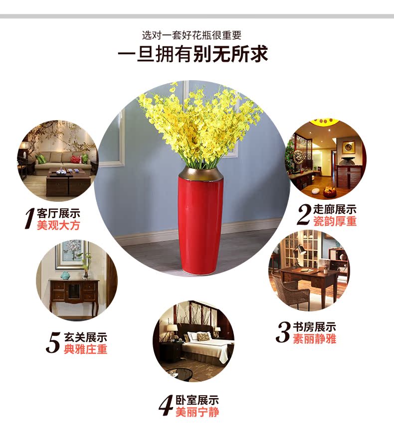 Wedding red porcelain vase furnishing articles dried flowers, a hotel new home decoration decoration flower arranging flower implement large landing