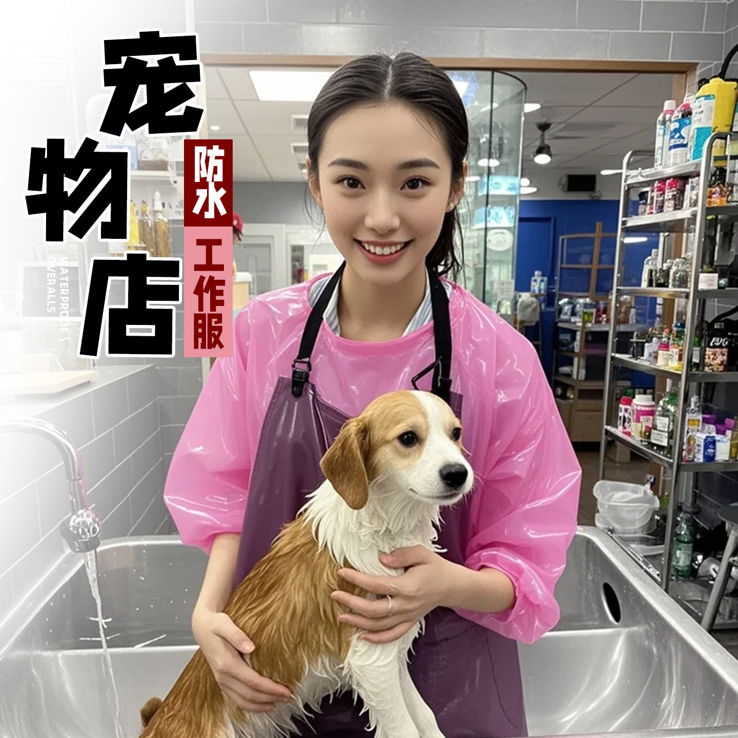 宠物店防水围裙TPU防水工作服宠物洗澡不粘毛美容多色可选工装