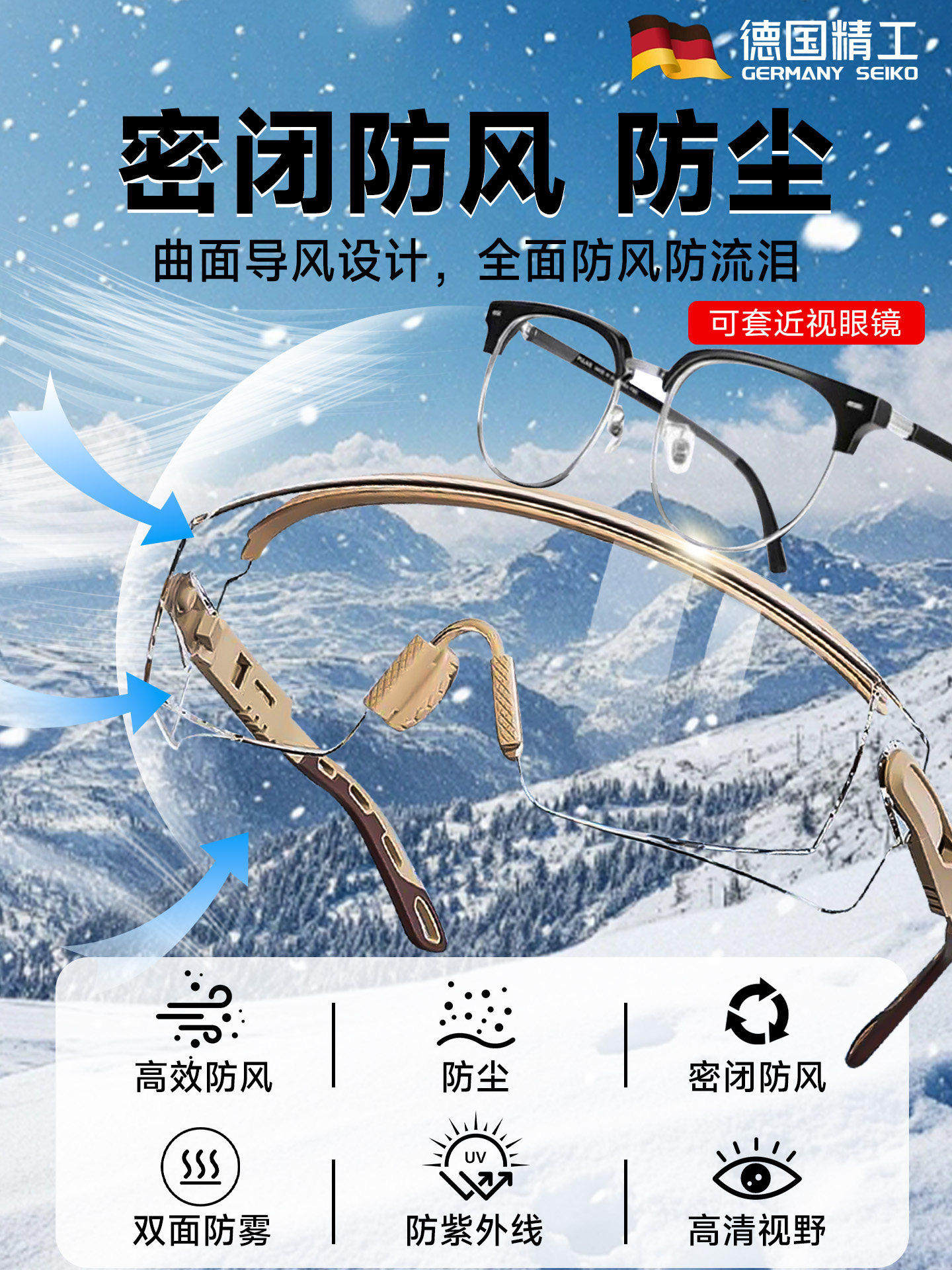 German Windproof Glasses, Goggles, Dust-Proof, Anti-Fog, Cycling, Windproof, Electric Vehicle Protection, Wearable Glasses for Men and Women