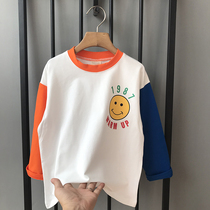 Childrens clothing mens and womens tops color loose cotton t-shirts Korean version of the autumn new childrens long-sleeved printed base shirt tide