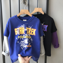 Korean version boy dress 2021 fall new wave cool long sleeve t-shirt child female baby foreign air fake two blouse clothes