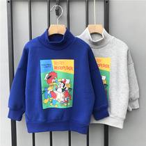 Girls  clothing 2021 new fashion winter velvet thickened half high collar sweater childrens foreign style cartoon printing pullover