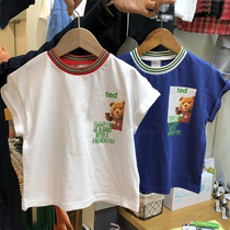 Korean childrens clothing 2021 summer Foreign style cartoon bear baby girl short sleeve T-shirt foreign child coat tide boy