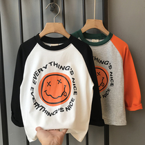 Childrens base shirt Korean version of autumn new foreign style stitching boys long-sleeved cotton T-shirt Smiley baby top womens tide