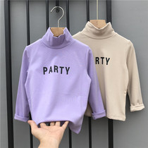 2021 autumn new small and medium childrens clothing high collar letter long-sleeved t-shirt Korean version of the childrens and womens base shirt top tide