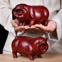  Mahogany lucky pig pair of boutique wood carving ornaments Zodiac lucky pig home opening birthday gift Crafts