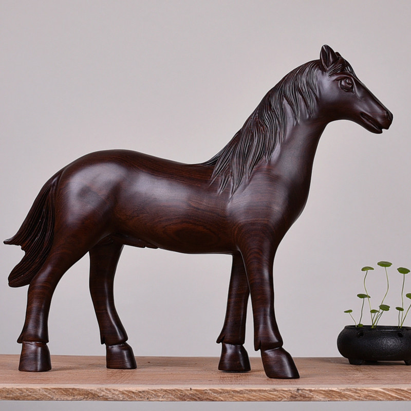 Ebony wood carving horse ornament crafts solid wooden horse to success home accessories office Fengshui lucky horse decoration