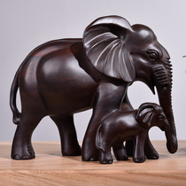 Ebony wood carving mother and child elephant ornaments Elephant auspicious and auspicious elephant Solid wood carving object Home feng shui decoration