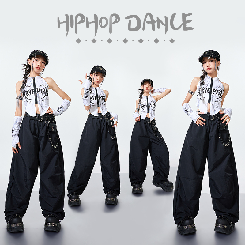 Children's Jazz Dance Clothing, Girls' Navel-Baring Jazz Trendy Brand Suit, Street Dance Performance Clothing, Cool and Fashionable Model Catwalk