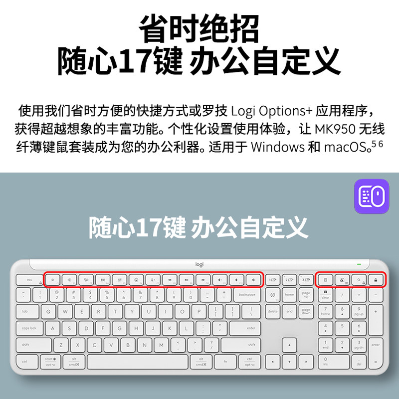 Logitech Preferred Series Mk950 Wireless Keyboard and Mouse Set Silent Dual-Mode Bluetooth Receiver for Computer Office