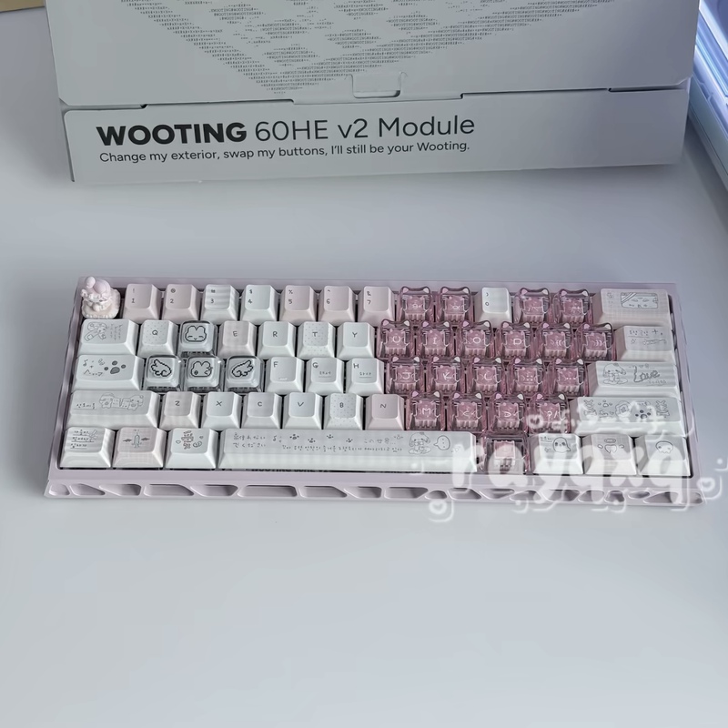Brand New Fully Customized Wooting 60He V2 [Dreamwalking Meow Meow Heart Hollow Aluminum Case] Fully Customized Top-Tier Configuration