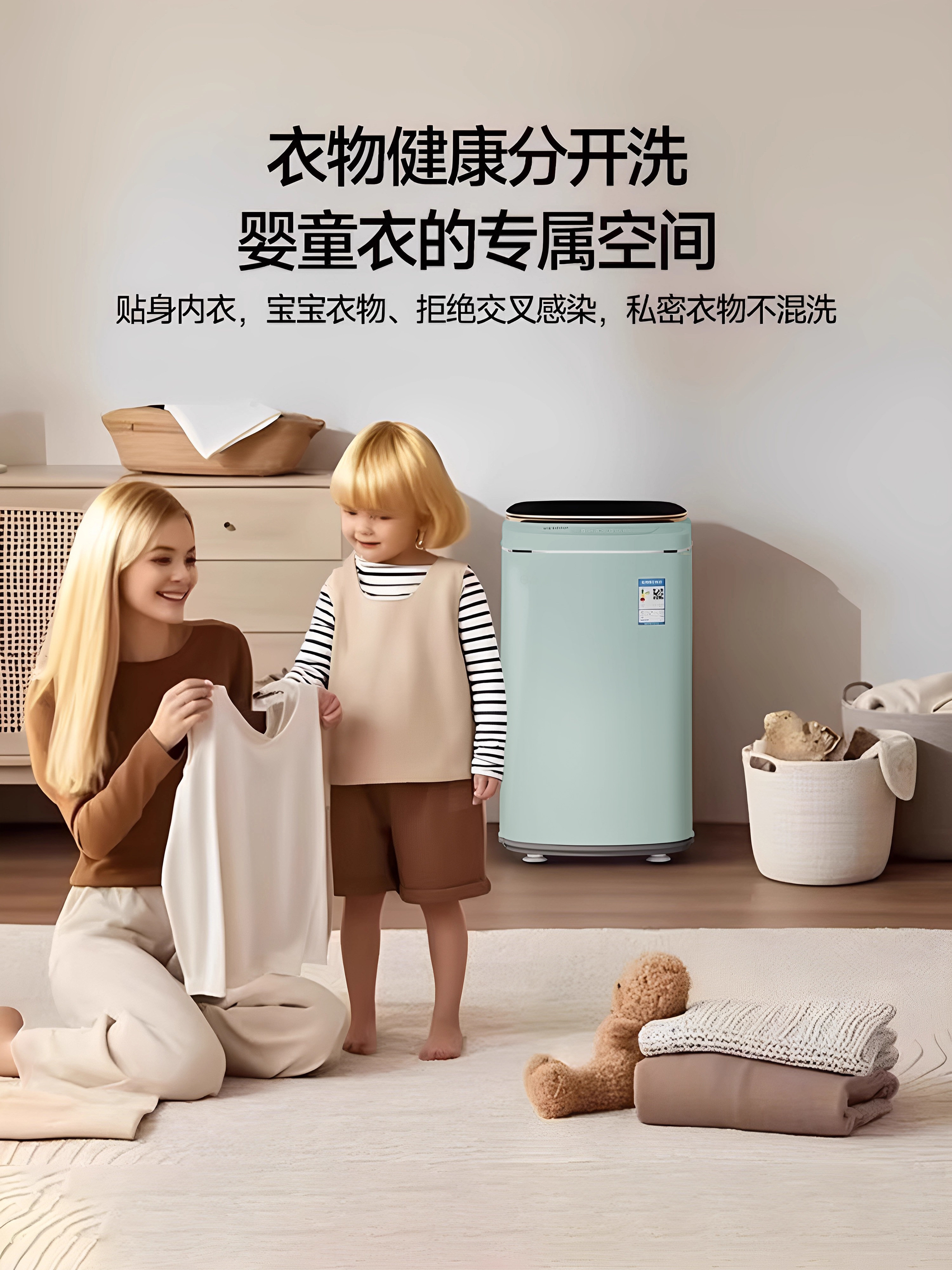 Baby Mini Washing Machine, Fully Automatic, Household Small Sterilization Machine, Specially Designed for Babies, Children's Underwear Washing and Drying Integrated Pulsator