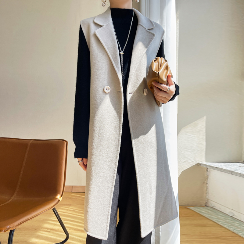 Yi Nuan New Autumn and Winter Woolen Vest for Women, Double-Sided Cashmere Coat, Mid-Length Vest, 100% Wool Woolen Jacket