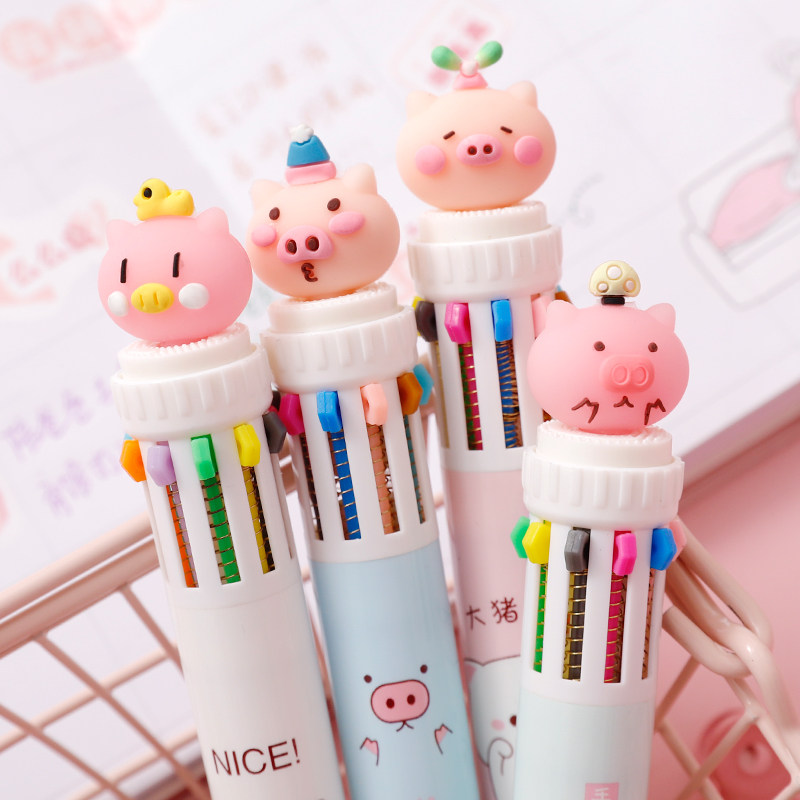 Cute piggy Colorful Ball Pen Little Fresh Colorful Multifunction Press oil pen Multi-color male and female student stationery