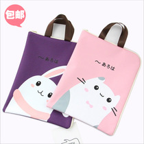 Student cute zipper A4 file bag Oxford canvas hand-held test paper bag information textbook ticket storage bag