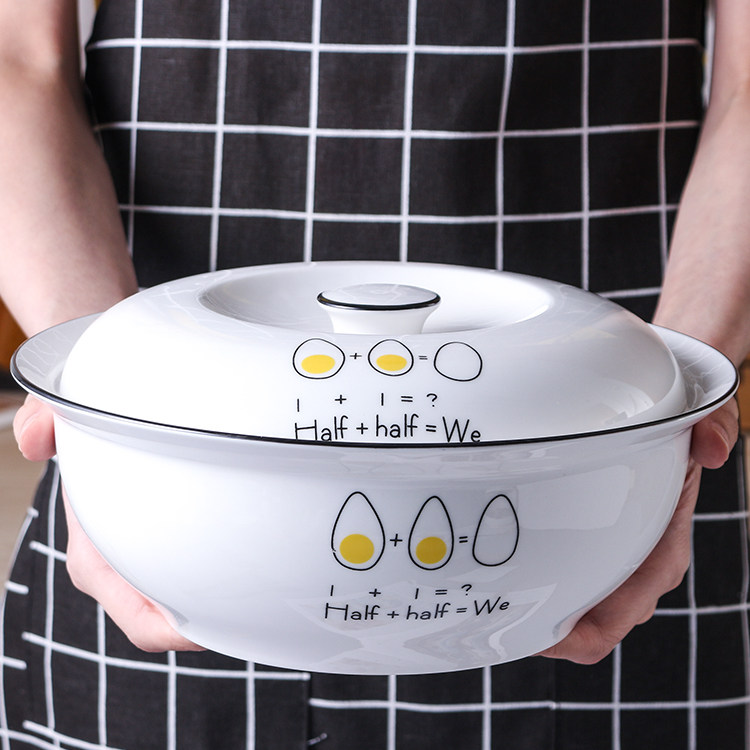 Teremain Lovers Pan Bowls Public Creativity With Lid Ceramic Large Soup Bowl 1 5L Chinese Home Saucepan Bowls Cutlery 210
