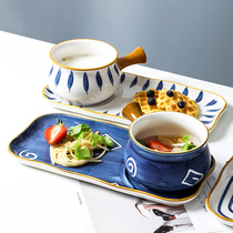 Thai nostalgia Japanese one person food ceramic tableware set creative breakfast oatmeal bowl household plate soup bowl 754