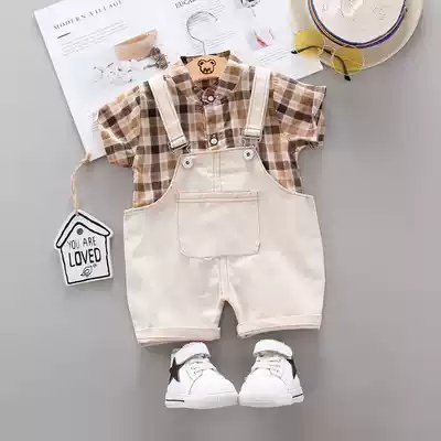 Boy children's clothing breathable 2-piece set of loose short sleeves 0-5 years old children's clothes children's clothing men's clothes baby shorts open gear