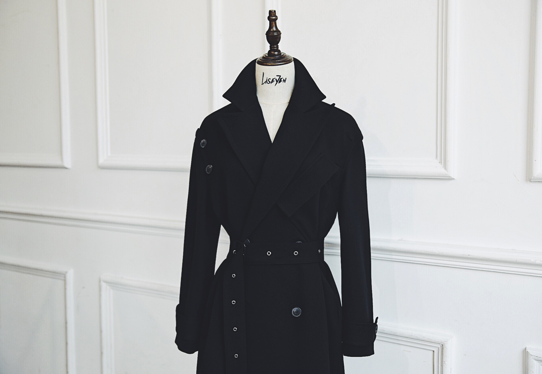 Liseyen mùa thu phụ nữ 2018 new black coat nữ over the knee dài retro eo belt jacket áo khoác dạ nữ dáng suông ngắn