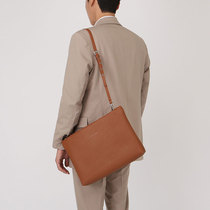 Korean leather Hand bag Korean young mens horizontal shoulder bag real cow two-layer leather business bag A4 file bag