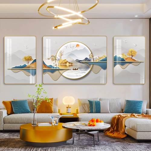 Гостиная декоративная живопись современная минималистская диван фоновая стена висящая картина Nordic Fulu Light Роскошная настенная живопись атмосфера три комбинированных фреска