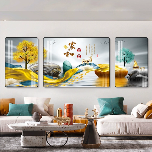 Гостиная декоративная живопись современная минималистская диван фоновая стена висящая картина Nordic Fulu Light Роскошная настенная живопись атмосфера три комбинированных фреска
