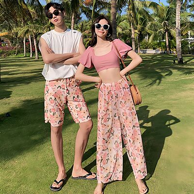 Couple swimwear, seaside vacation three-piece set, hot spring honeymoon couple long pants set, 2026 new style swimwear