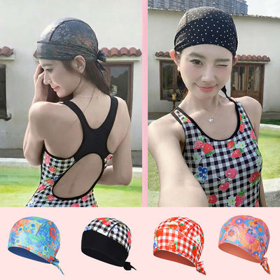 High-end design, retro printed lace-up swimming cap for men and women, thin, breathable and versatile headscarf style swimming cap